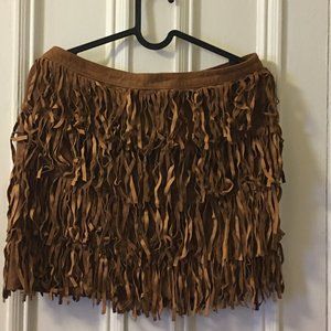 Leather Tasseled Suede Skirt